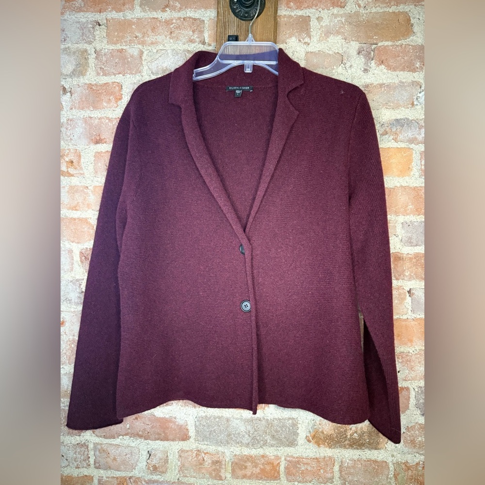 Eileen Fisher Burgundy Lambswool Cashmere Blend
Cardigan - Size Large